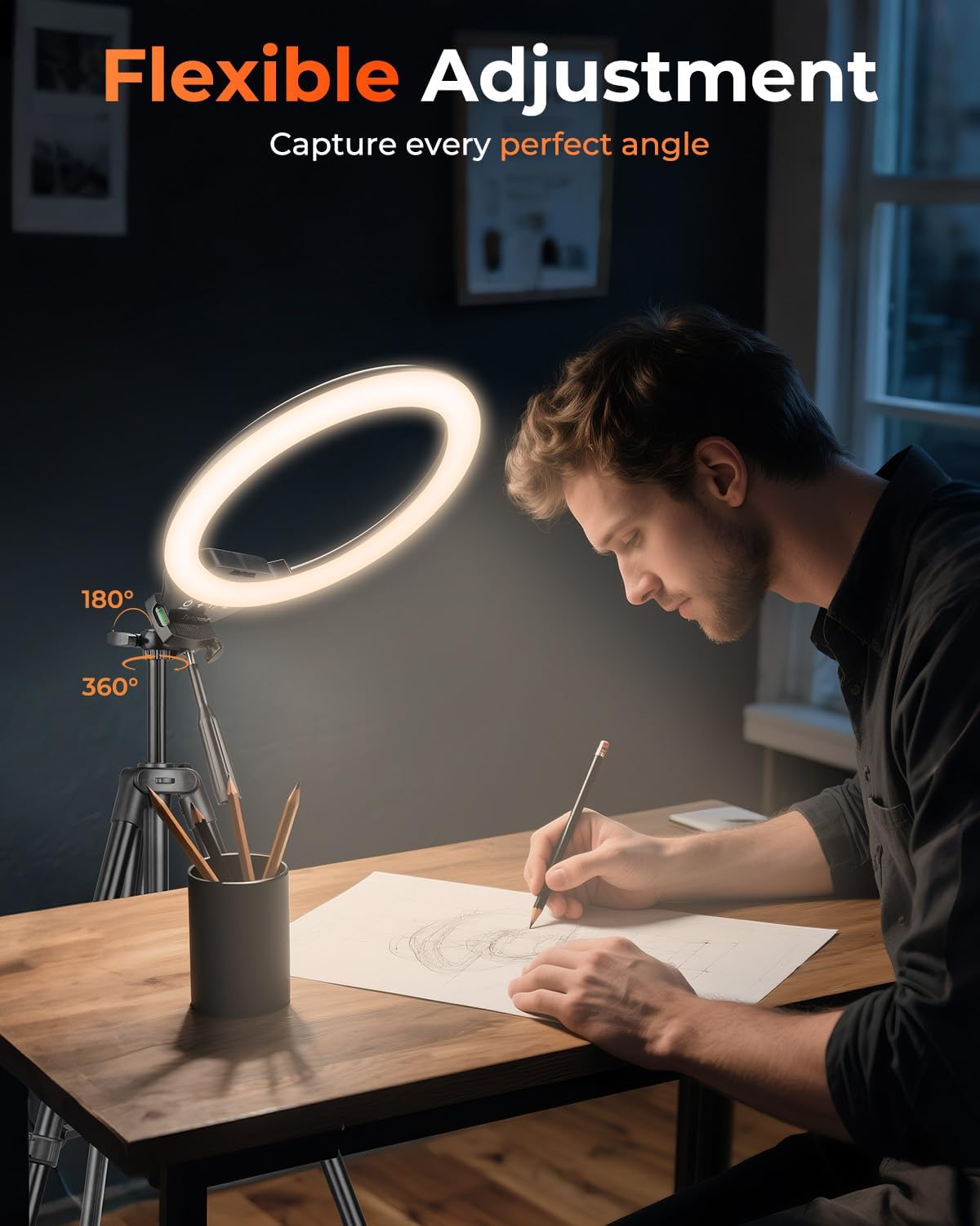 Sensyne 10'' Ring Light with 50'' Extendable Tripod Stand, LED Circle Lights with Phone Holder for