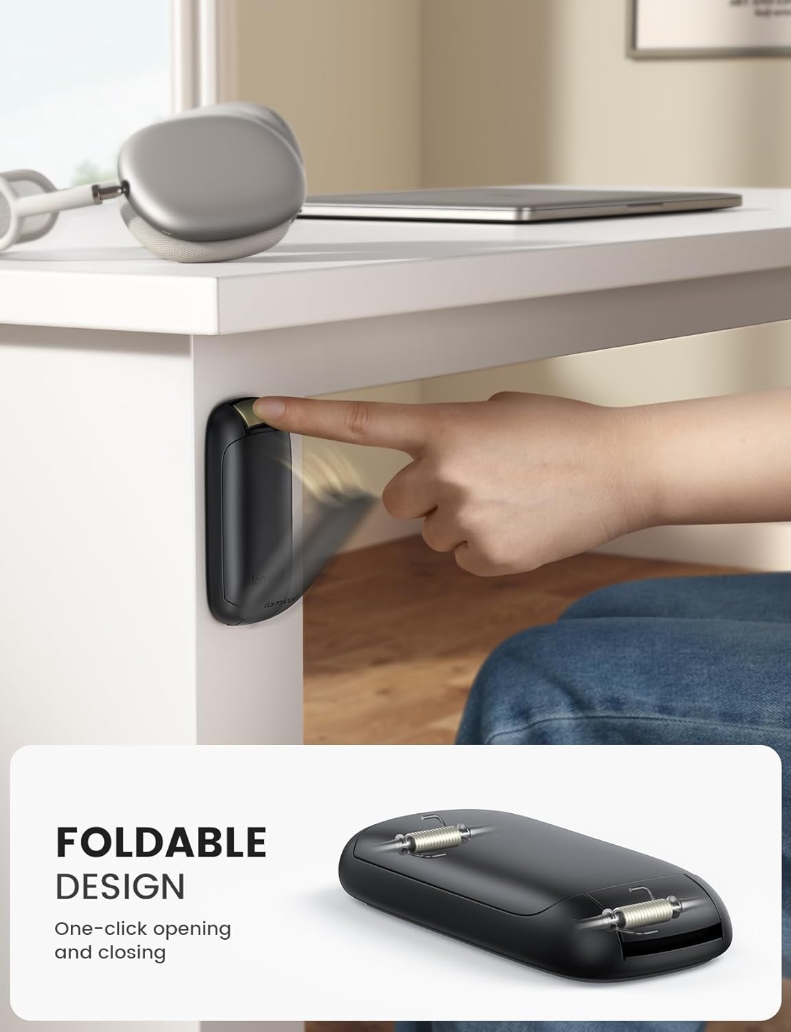 Lamicall Headphone Stand, Sticky Headset Holder - [Foldable & Compact] Headphone Holder Hook Mount