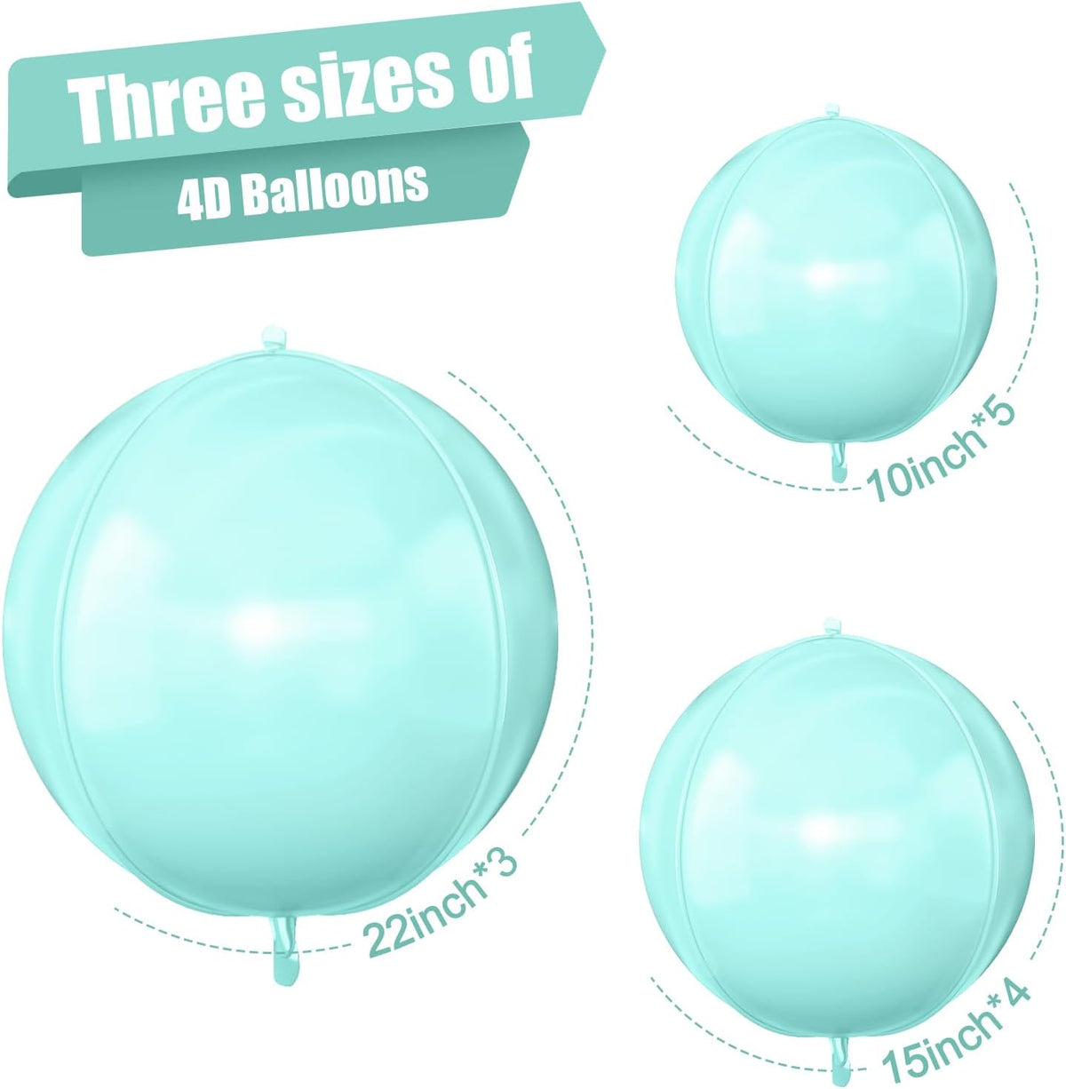12Pcs Baby Blue Round Foil Balloons, 22" 15" 10" 4D Helium Ball Balloon, Metallic Pastel Teal Blue