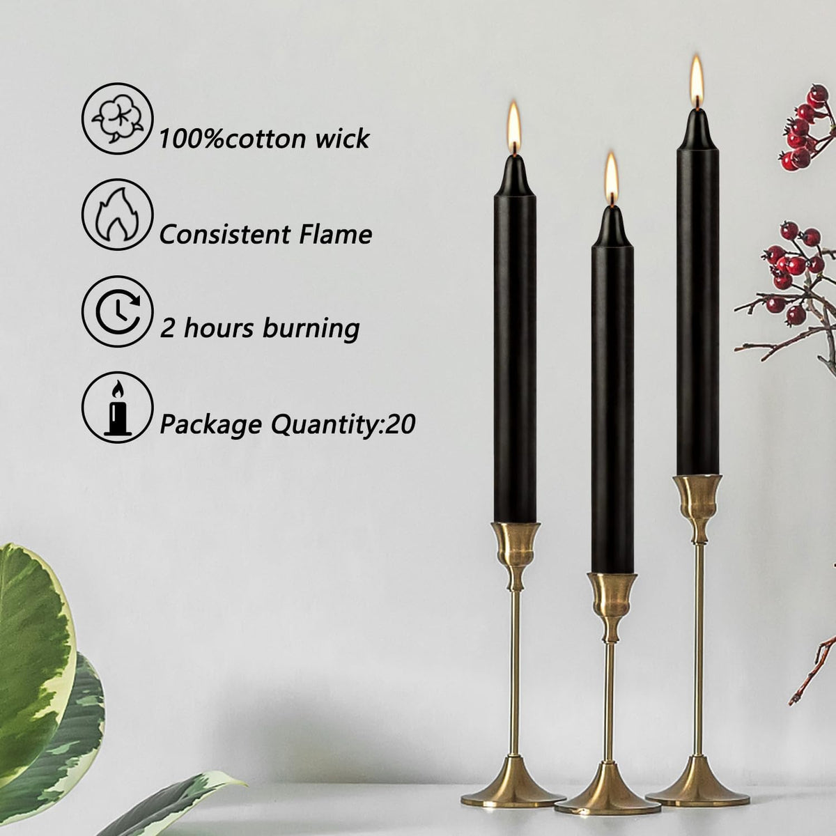 Unscented Black Spell Chime Candle-4 Inch Tall Taper Candles-20 Pcs Chime Candles, Mini Smokeless