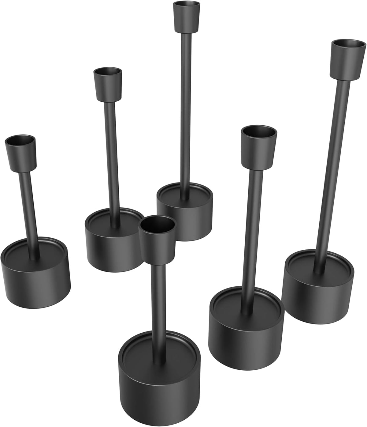 YUMORE Stainless Steel Black Candle Holders Candlestick 6 Packs Tall Taper Pillar Stable Base Stand