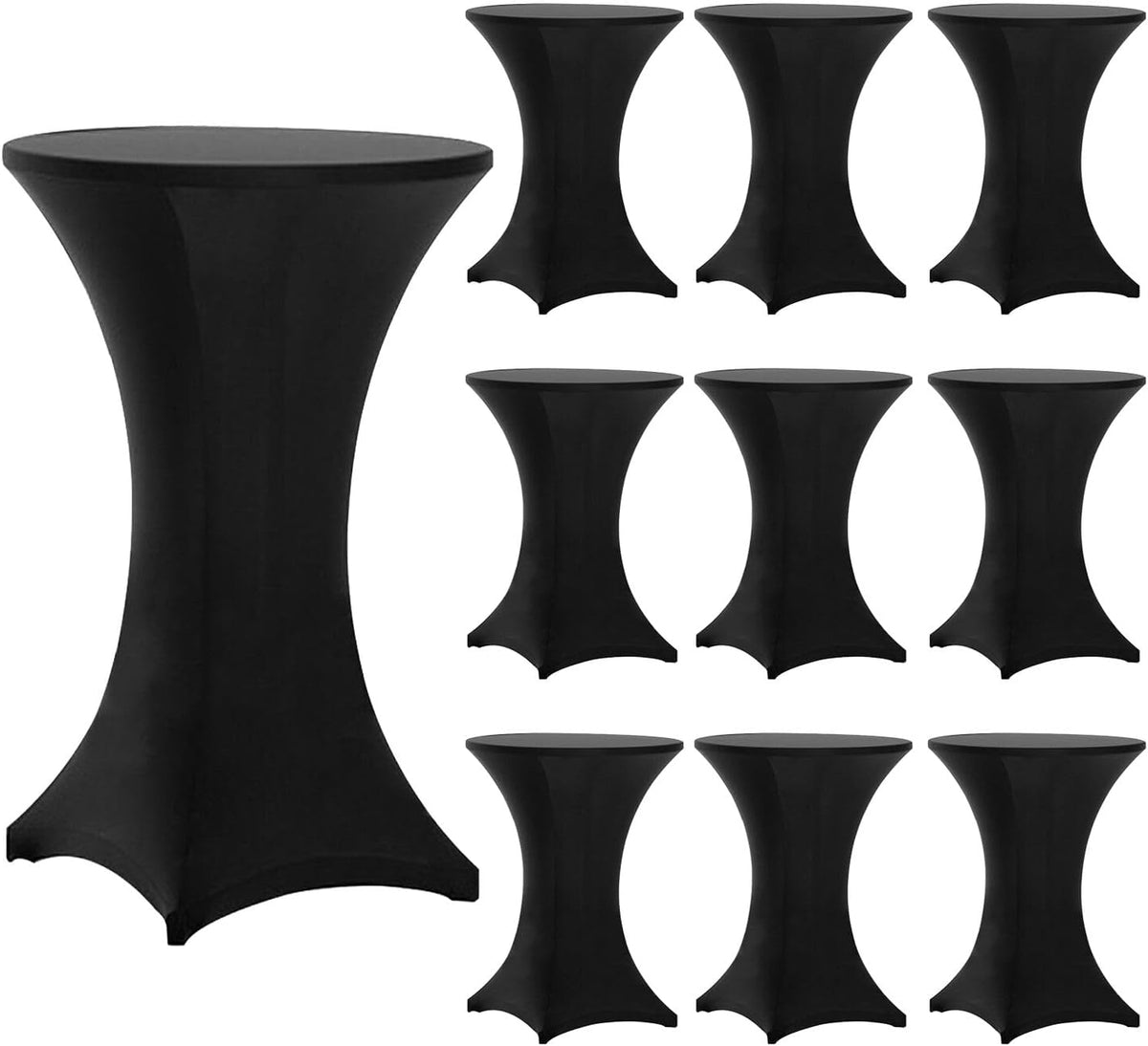 Tina's 10 Pack 30x42 Inch Highboy Spandex Cocktail Table Covers Black, Fitted Stretch Cocktail