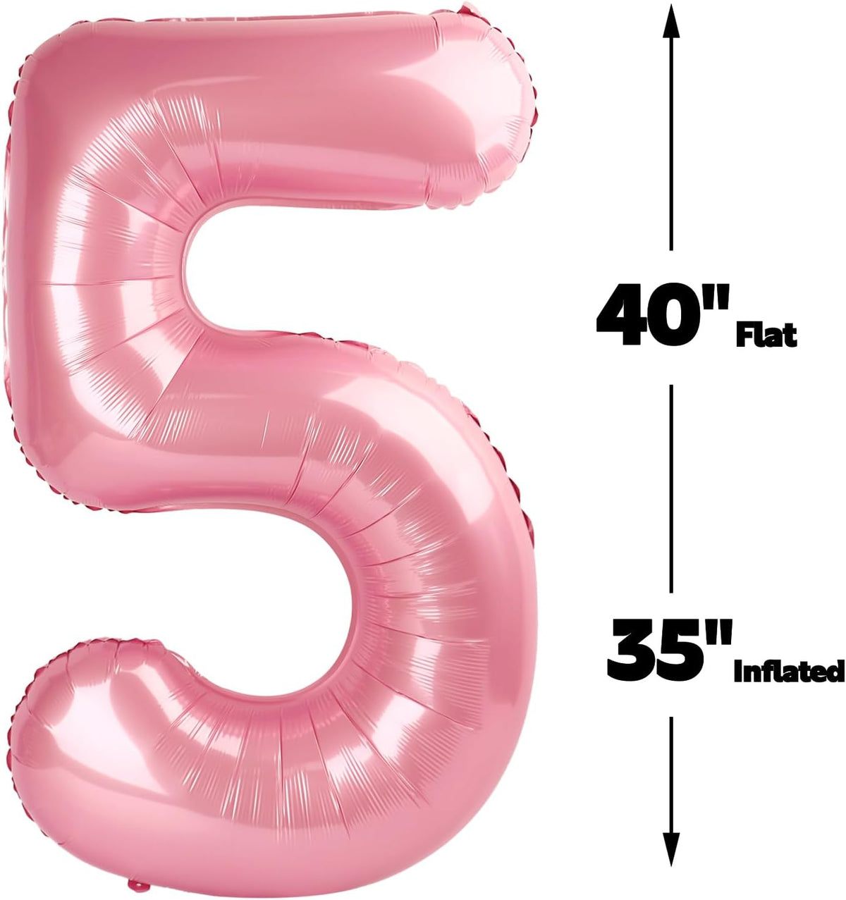 Large Pearlescent Pink 40 Inch Birthday Number 5 Balloon, Pearl Pink Five 5th 15 25 35 50 55