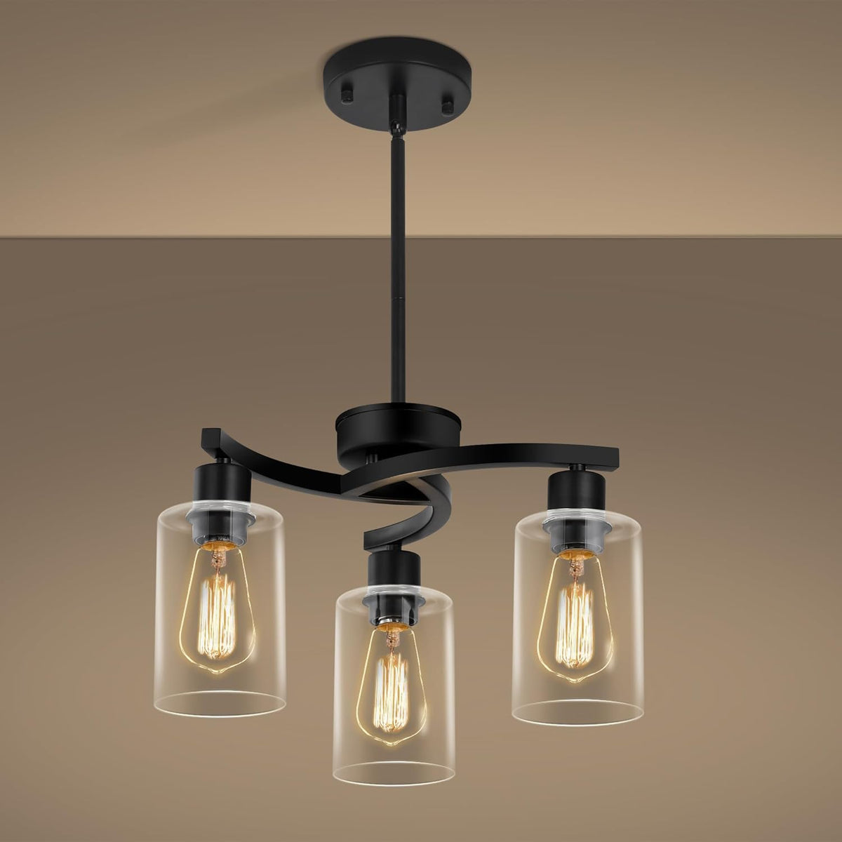 3-Light Modern Farmhouse Black Pendant Lights Kitchen Island, Adjustable Height Contemporary