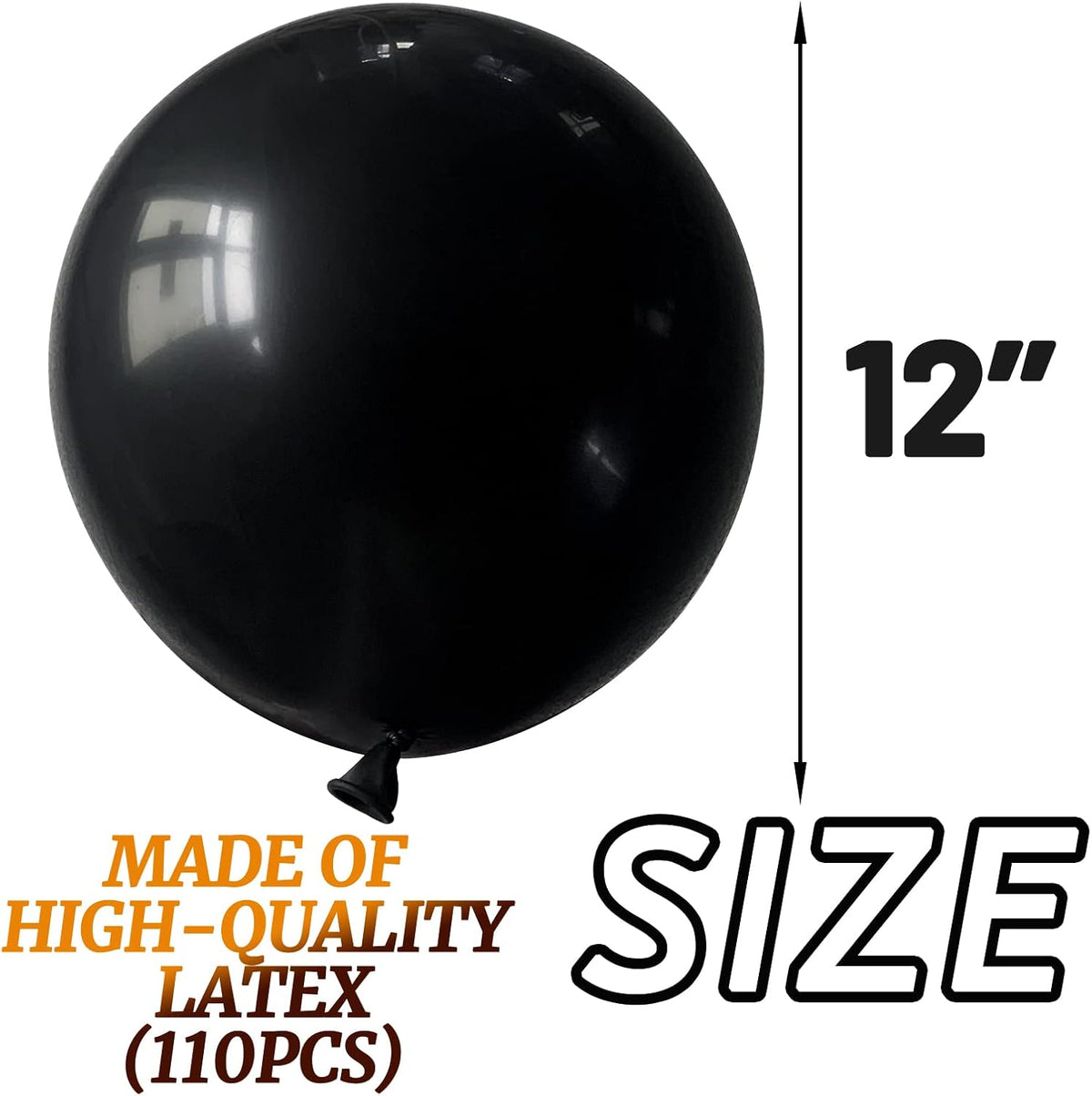 110pcs Black Balloon 12 inch, Black Latex Balloons for Birthday Party Baby Shower Wedding(with 2