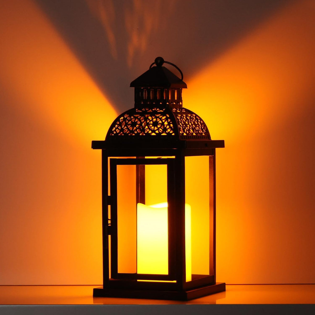 NEEDOMO Lanterns Decorative Indoor & Outdoor, 15'' Lantern with LED Candle, Vintage Metal Hanging