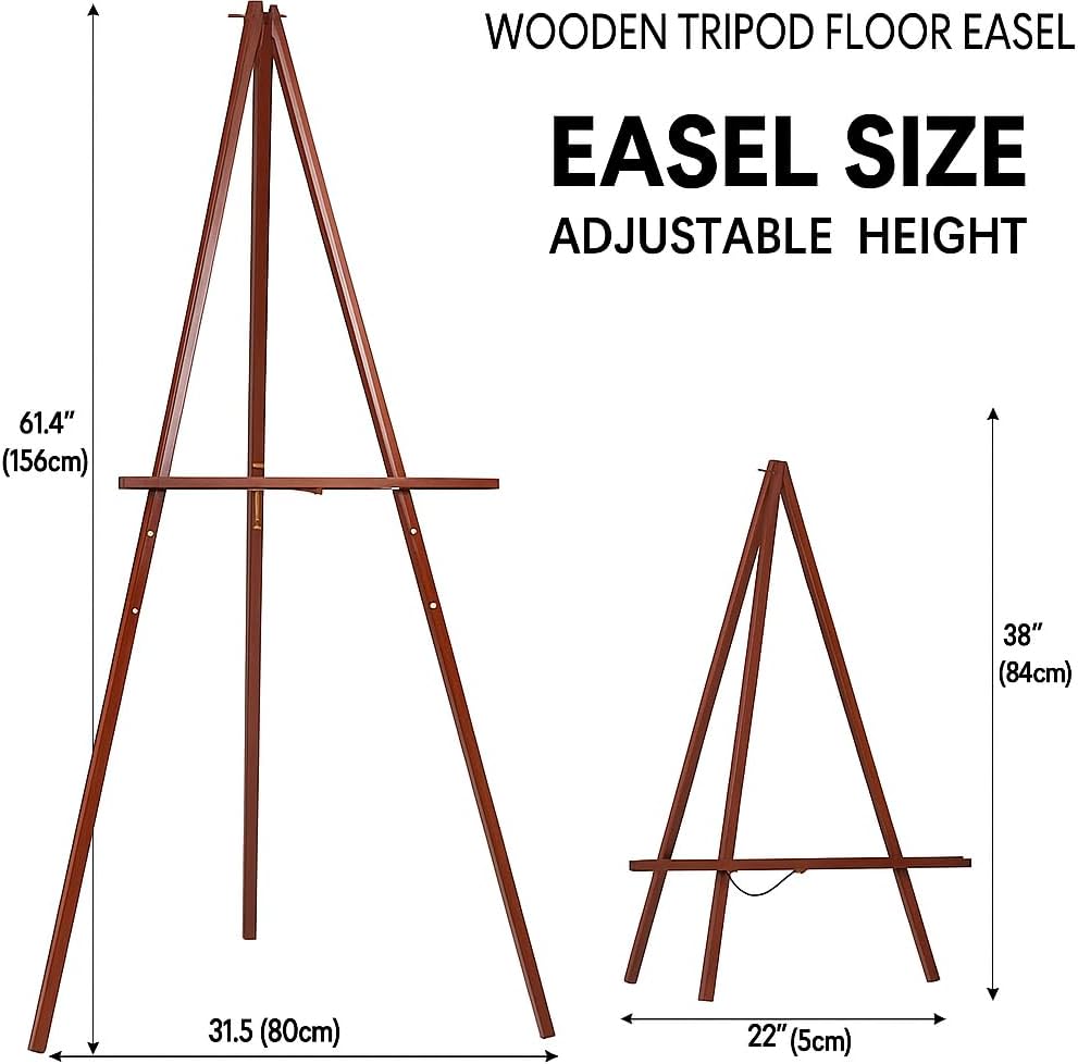 Conda 63" Wooden Tripod Artist Display Easel with Tray, A-Frame Adjustable Easel Stand for Wedding
