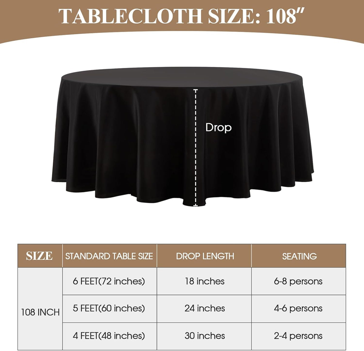 Round Tablecloth 10 Pack 108 Inch Black Tablecloths Washable Decorative Linen Polyester Table