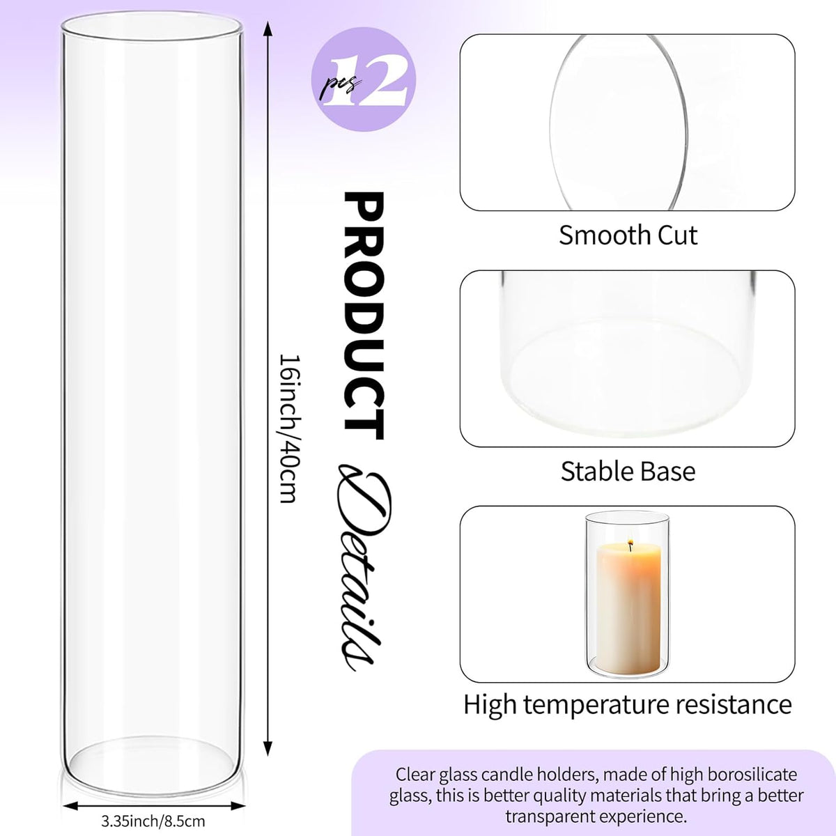 12Pack Glass Cylinder Vases for Centerpieces - 16 Inch Tall Flower Vase for Wedding Decorations