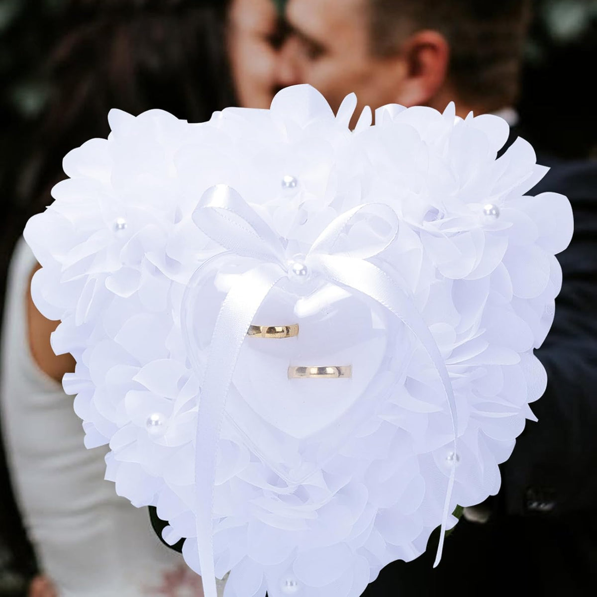 Ring Pillow is Designed with White Roses, Mozambique Diamond and Flowers. It is A Ring Bearer That