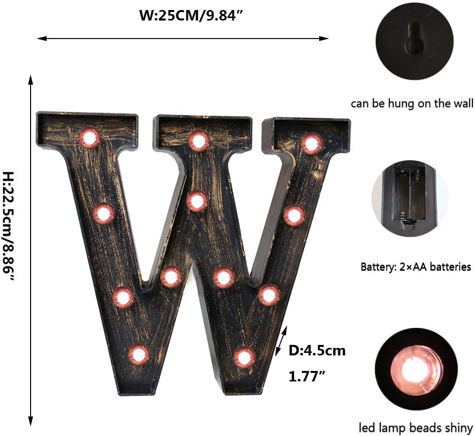 OYCBUZO Golden Black Led Marquee Letter - Industrial, Vintage Style Light Up Alphabet Letter Sign