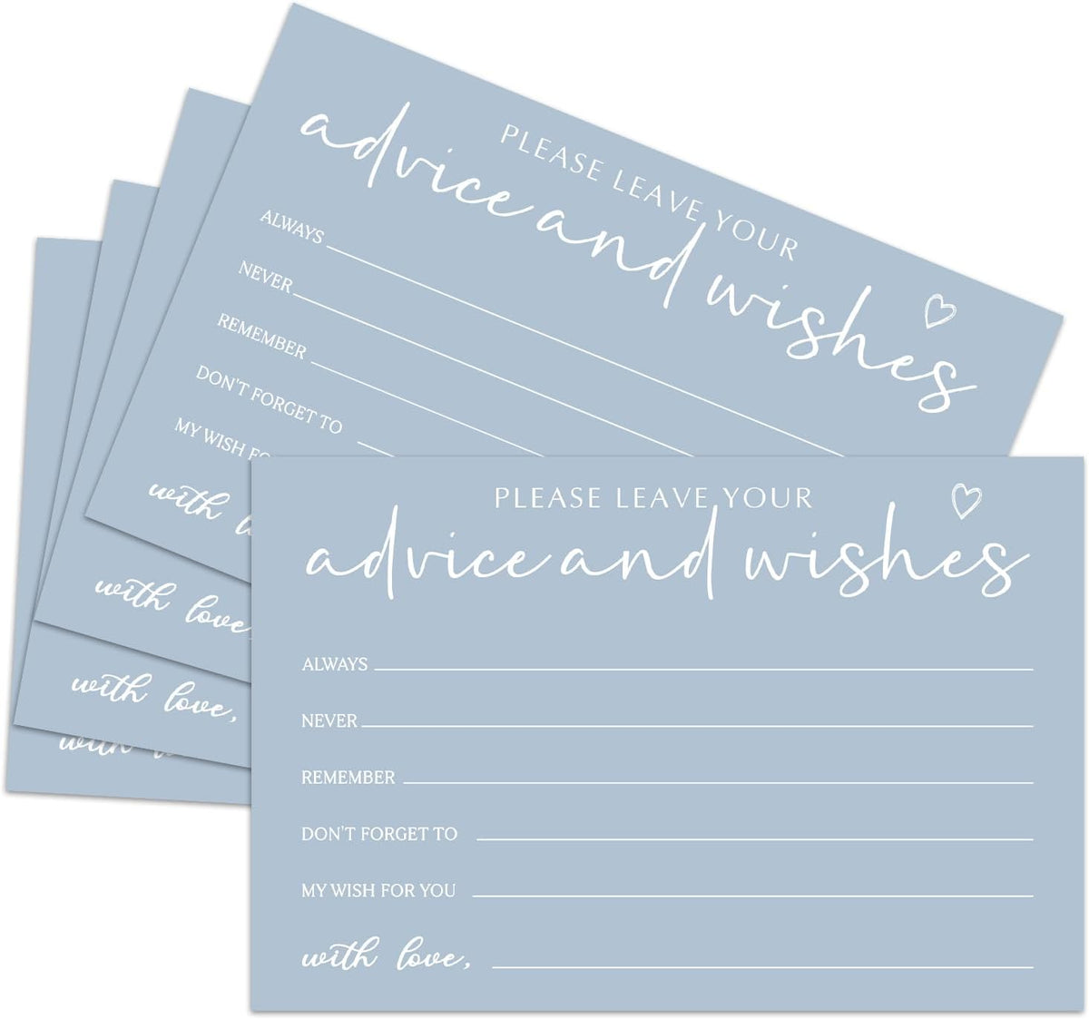 25 Advice and Wishes Cards, Minimalism Blue Fill-In Advice Cards for Bridal Shower Wedding Birthday