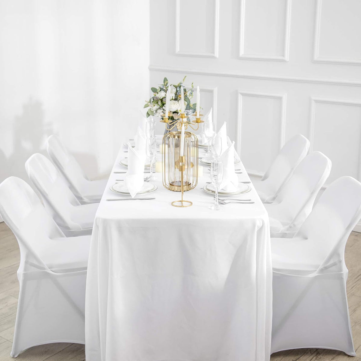 Ascoza 2pack 60x102 Inch White Rectangular Tablecloth 6 Feet Table Cloth in Polyester Fabric for
