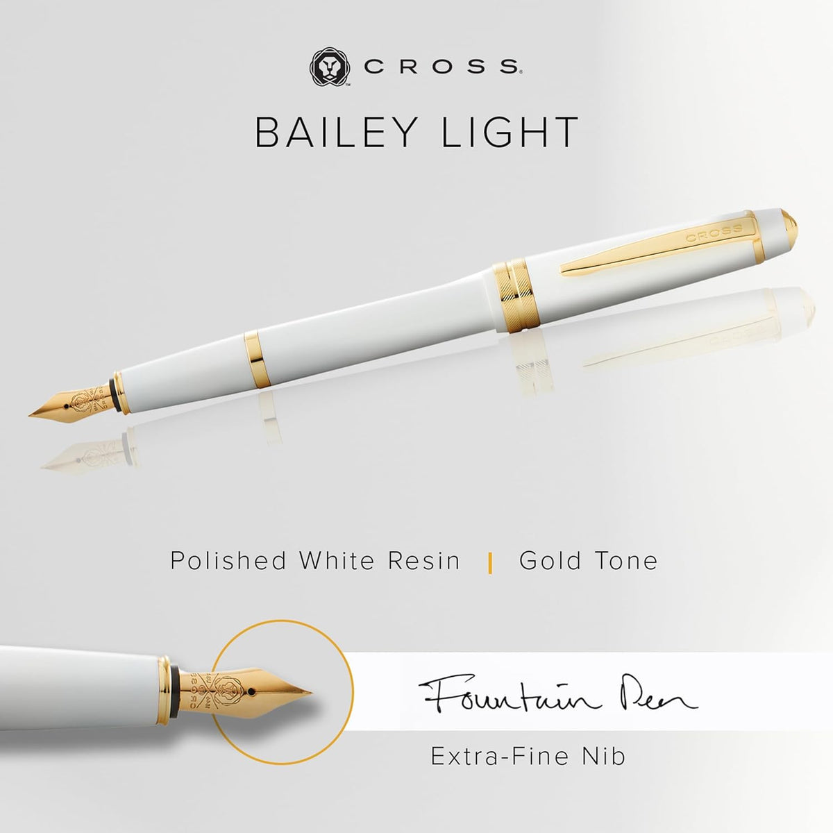 Cross Bailey Light Polished White Resin and Gold Tone Fine Nib Fountain Pen