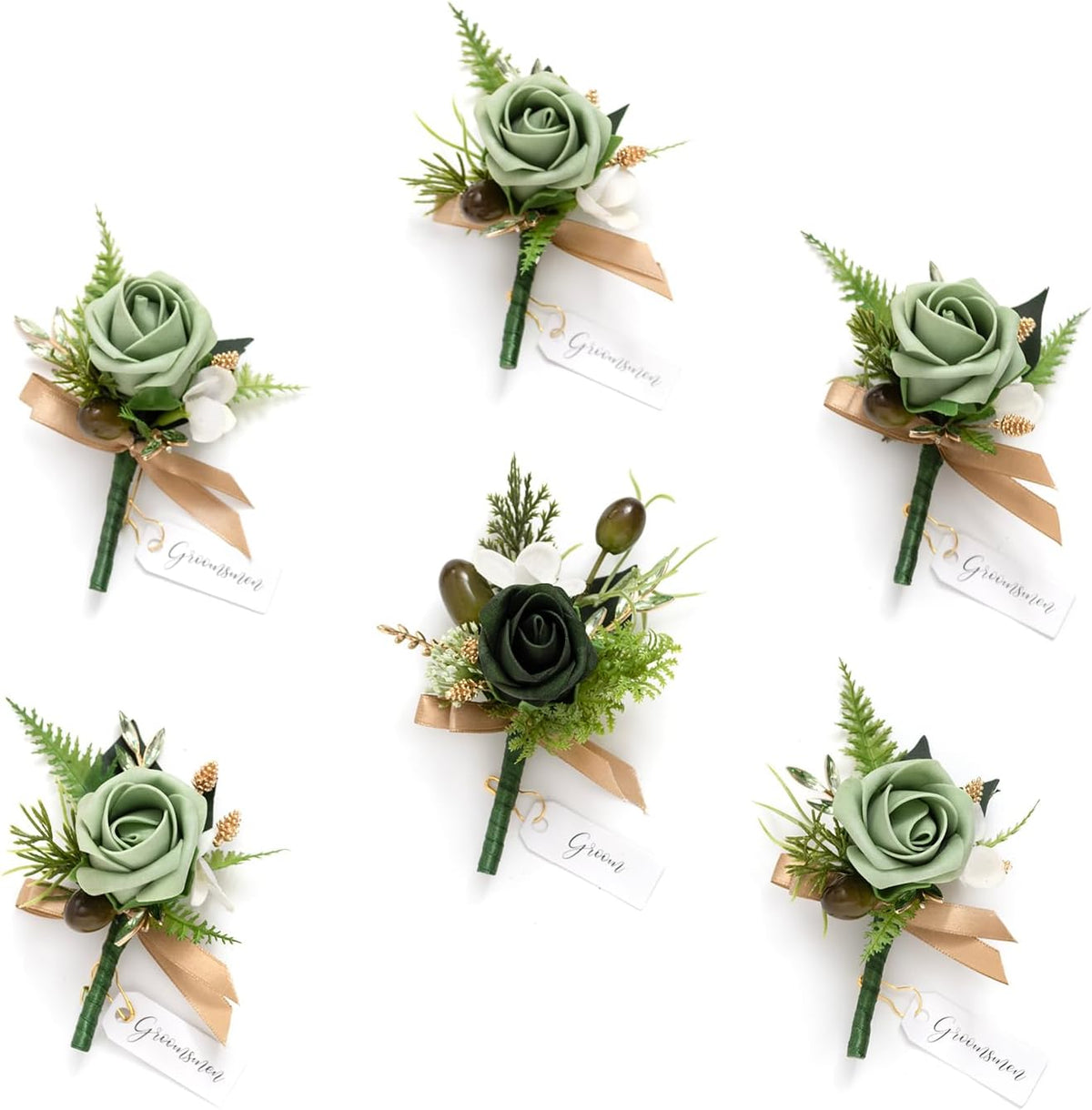 Ling's Moment Boutonniere for Men, 6pcs Groom Groomsmen Boutonniere, Artificial Flowers for Wedding
