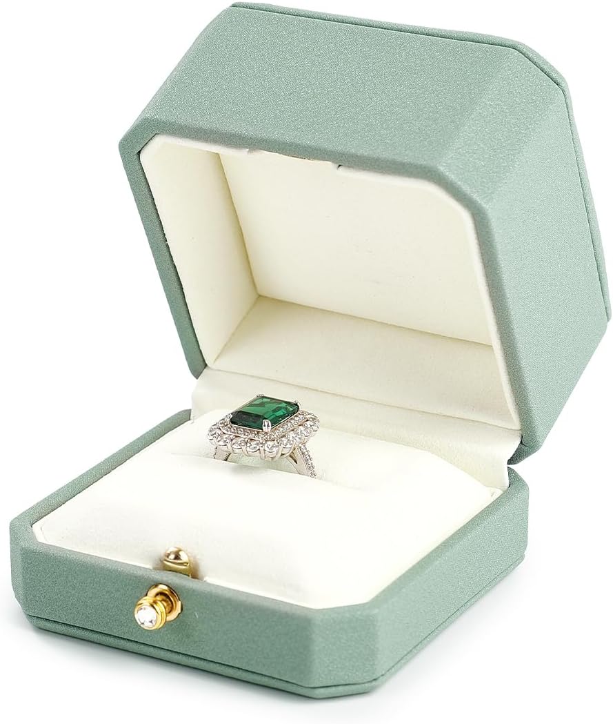 Oirlv Luxury Leather Ring Box for Jewelry Gift Octagon Women Ring Holder for Wedding Day, Proposal