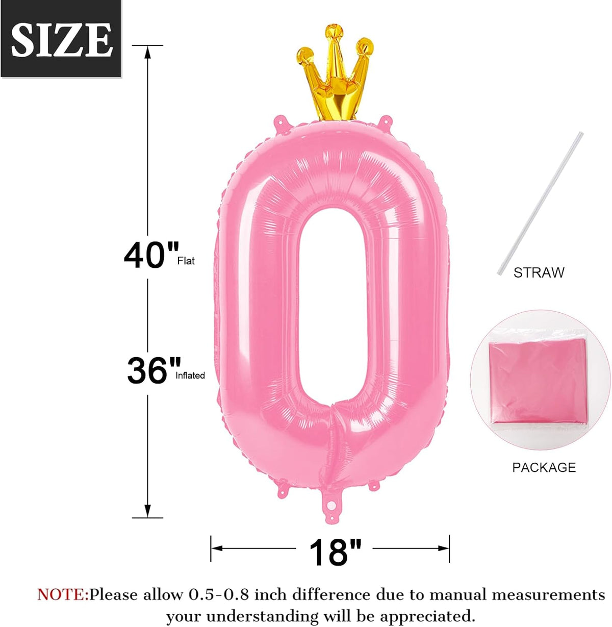 40 Inch Number Balloon 0-9(Zero-Nine) with Crown, Big Size Happy Birthday Balloon, Foil Helium Big