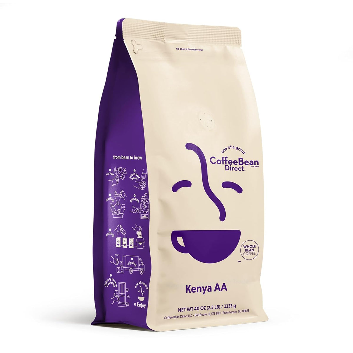 Coffee Bean Direct Kenya AA, Whole Bean Coffee, Light Roast, 2.5 Pound Bag (Pack of 1)