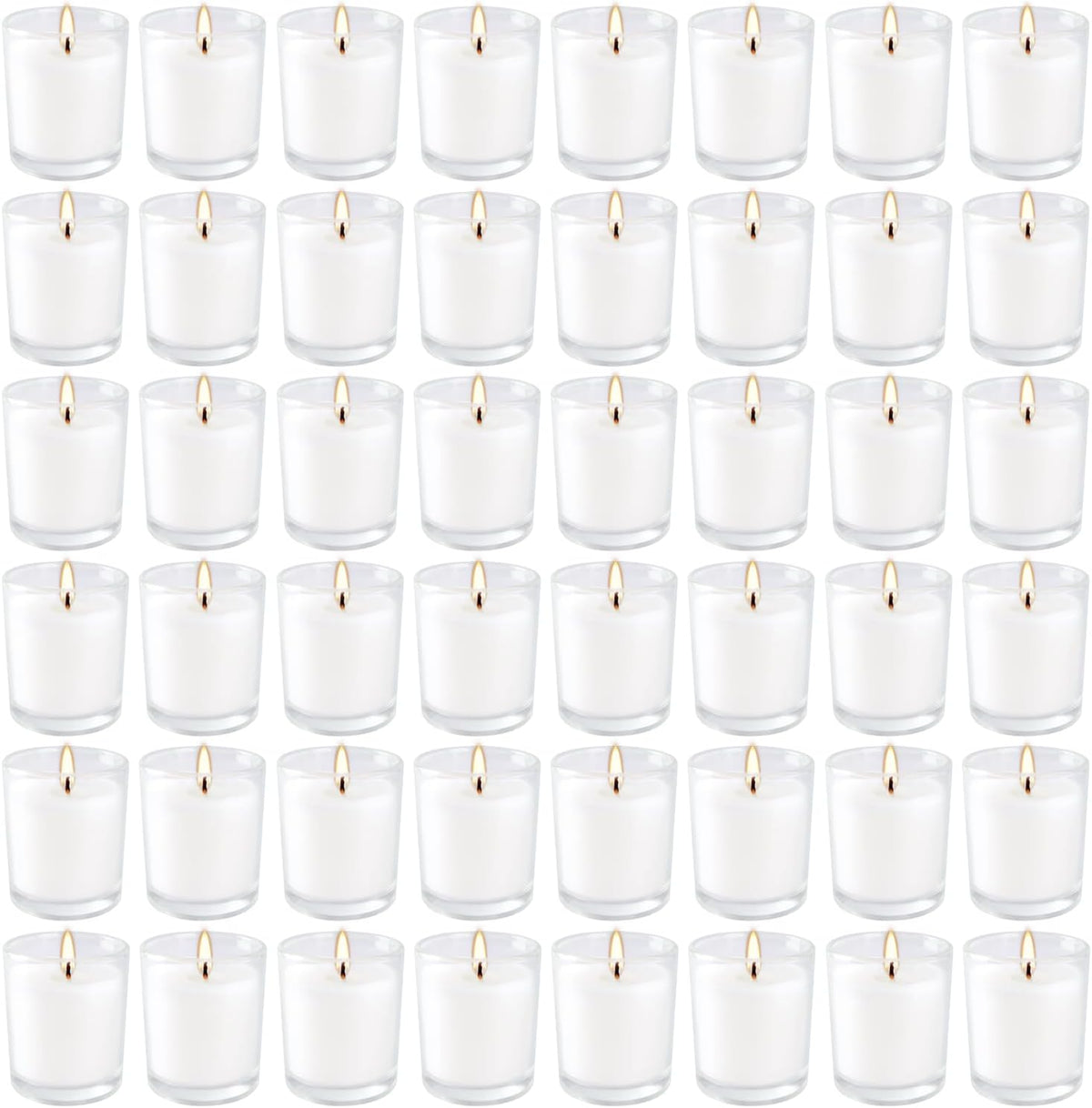 48 Pack White Unscented Clear Glass Filled Votive Candles. Hand Poured Wax Candle Ideal Gifts for