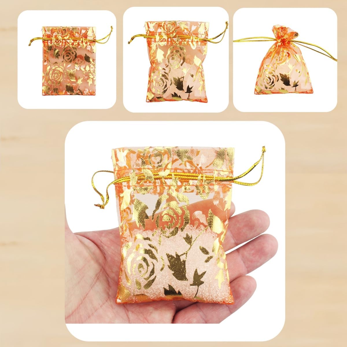 QIANHAILIZZ 100 Pack 2.8 x 3.5 Inch Flower Heart Organza Jewelry Gift Pouch Candy Pouch Drawstring