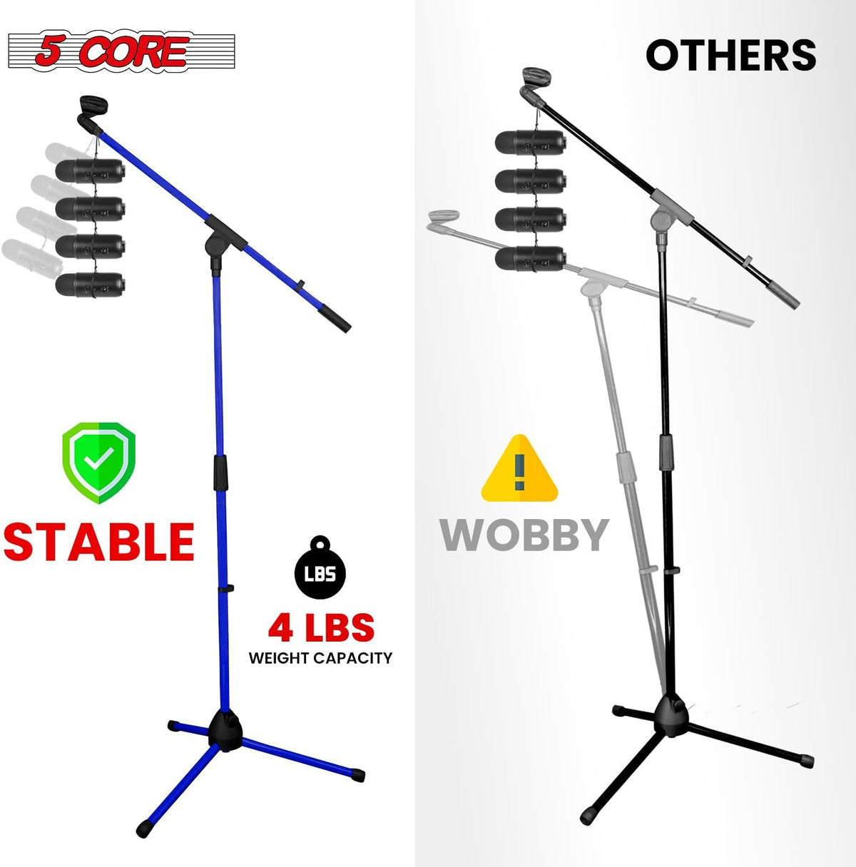 5 Core Tripod Mic Stand Floor Adjustable 18 to 72 Inches Sturdy Boom Arm Holder Microphone Stands