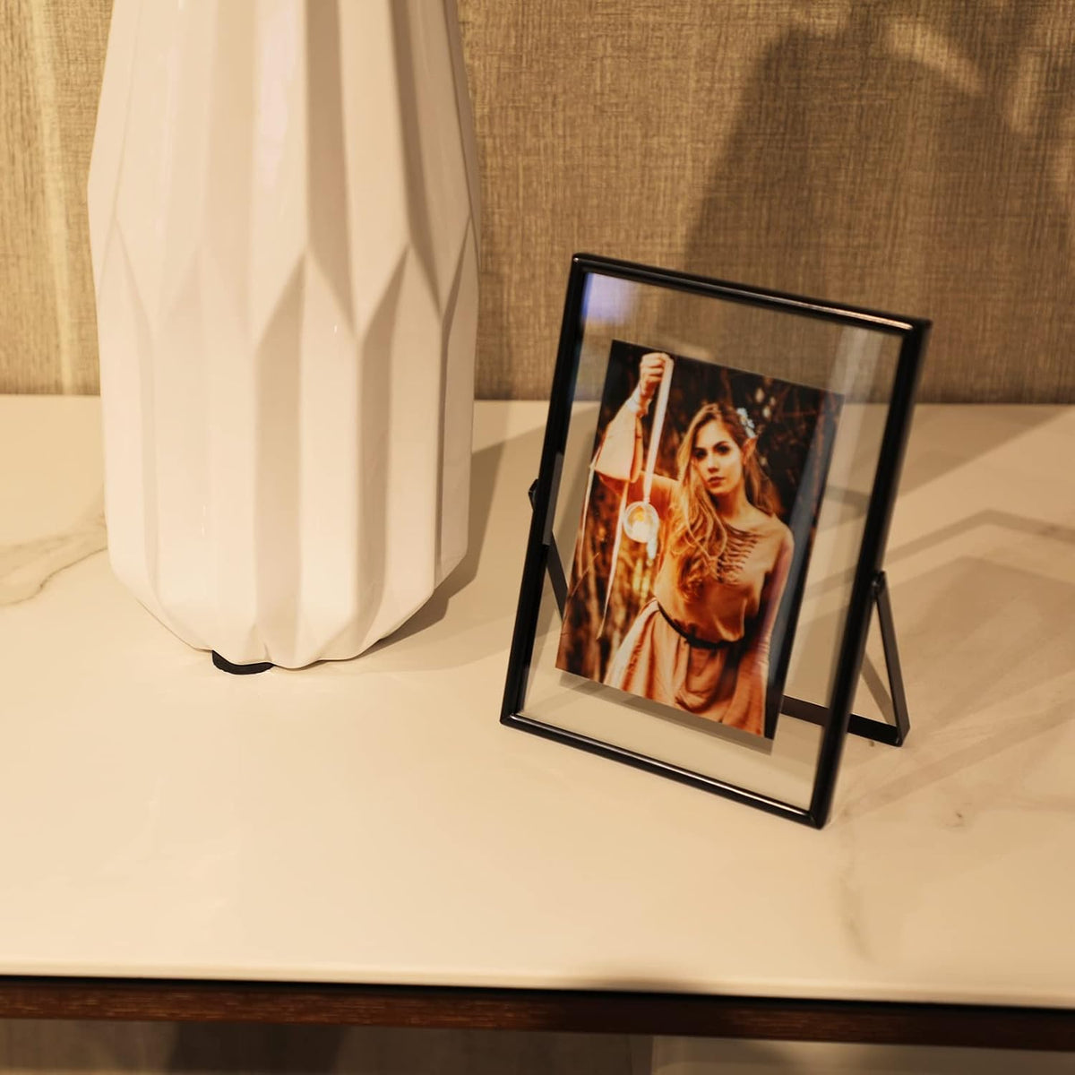 Black Floating Frame (5"x7", Vertical), For Picture 4x6, 3x5, 2x3, Tabletop Shelf Photo Frame