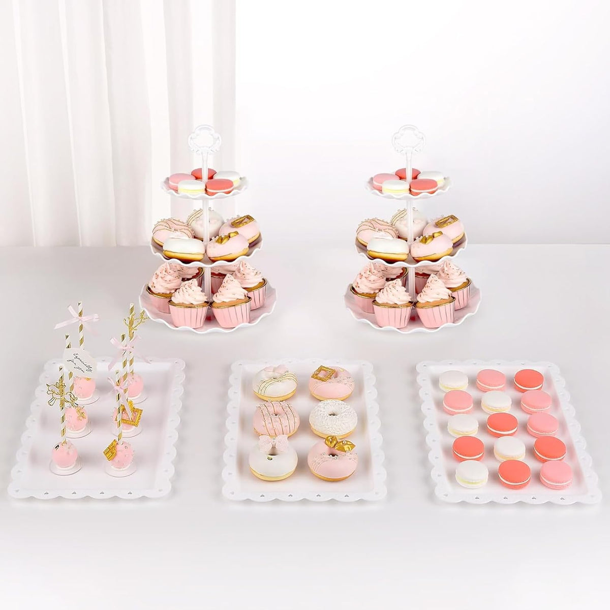 NWK 5 Piece Dessert Table Display Set with 2xLarge 3-Tier Cake Stand/Cupcake Stands, 3X Appetizer