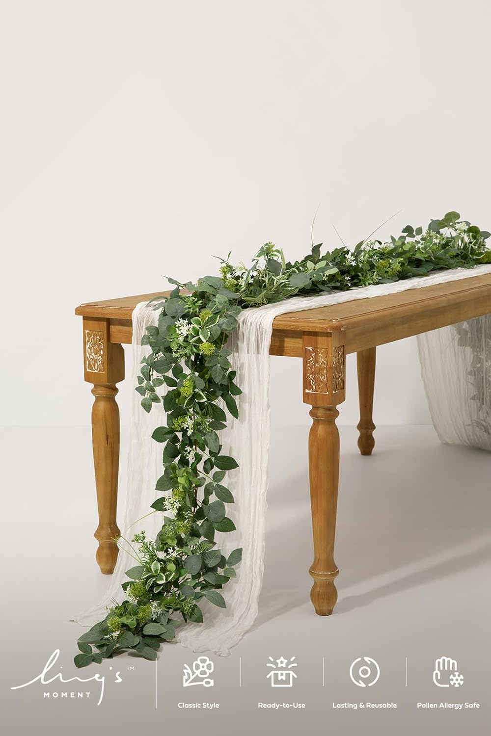 Ling's Moment Flower Garland - 6FT Eucalyptus & Rose - Sweetheart Table Decor for Wedding