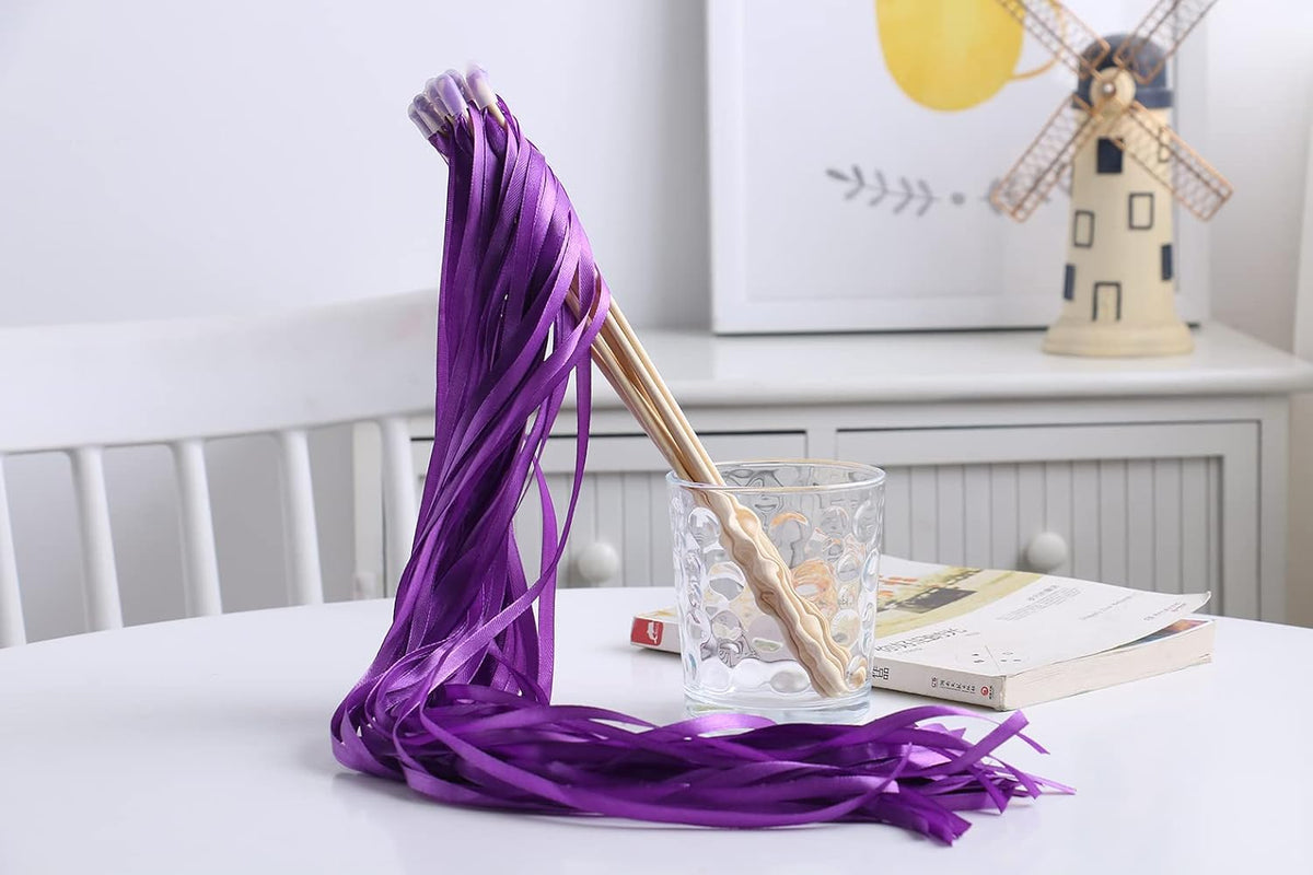 100PCS Ribbon Stick Wands Wedding Streamers with Silk Fairy Stick Wand for Wedding Party Baby