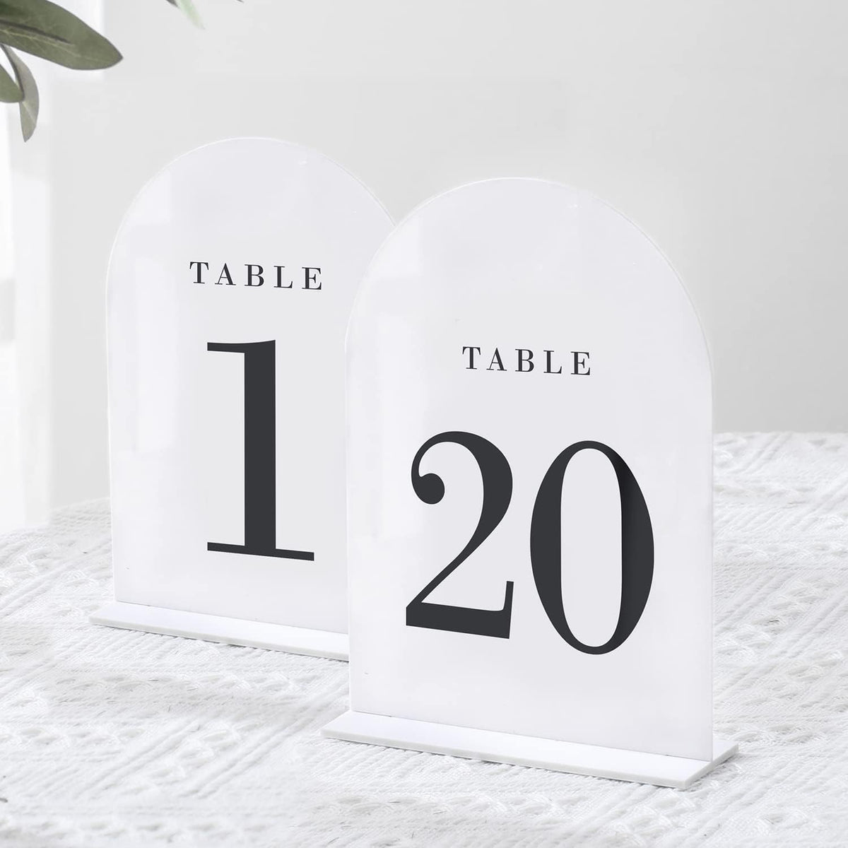 UNIQOOO White Arch Wedding Table Numbers with Stands 1-20, 5x7" Acrylic Signs and Holders, Perfect