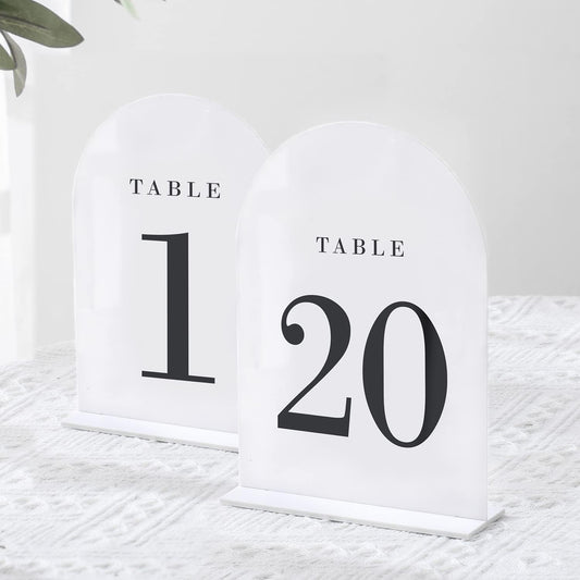 UNIQOOO White Arch Wedding Table Numbers with Stands 1-20, 5x7" Acrylic Signs and Holders, Perfect