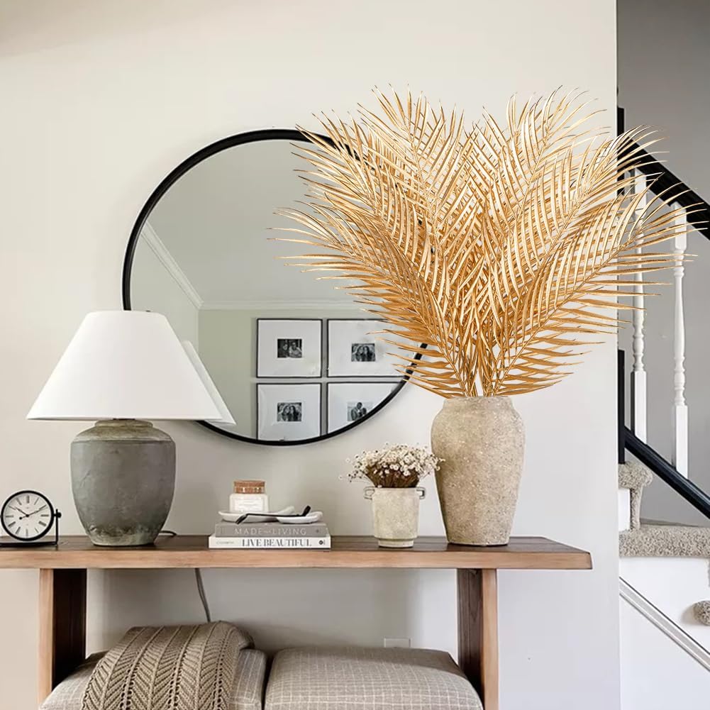 29” Large Gold Palm Leaves Palm Fronds Tropical Leaves Areca Palm Branches Artificial Palm Leaves