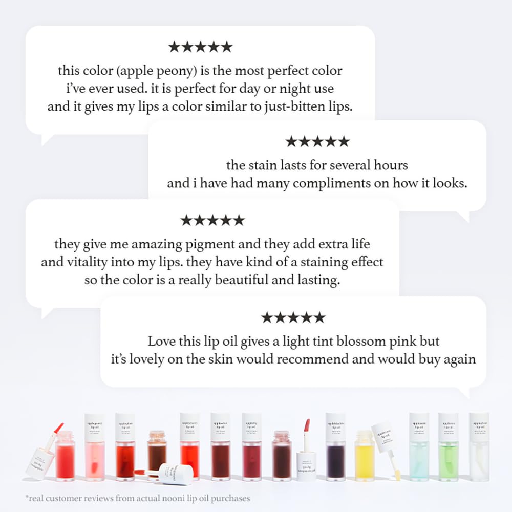 NOONI Korean Lip Oil - Applecherry | Long-Lasting, Moisturizing, Plumping, Revitalizing for Dry