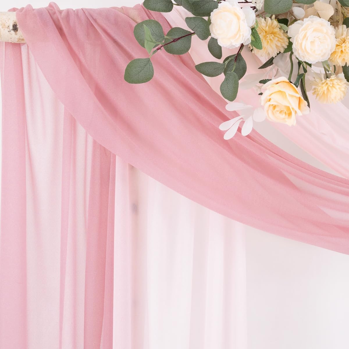 Socomi Wedding Arch Draping Fabric 29" x 20Ft 2 Panels Dusty Rose and Blush Pink Sheer Outdoor