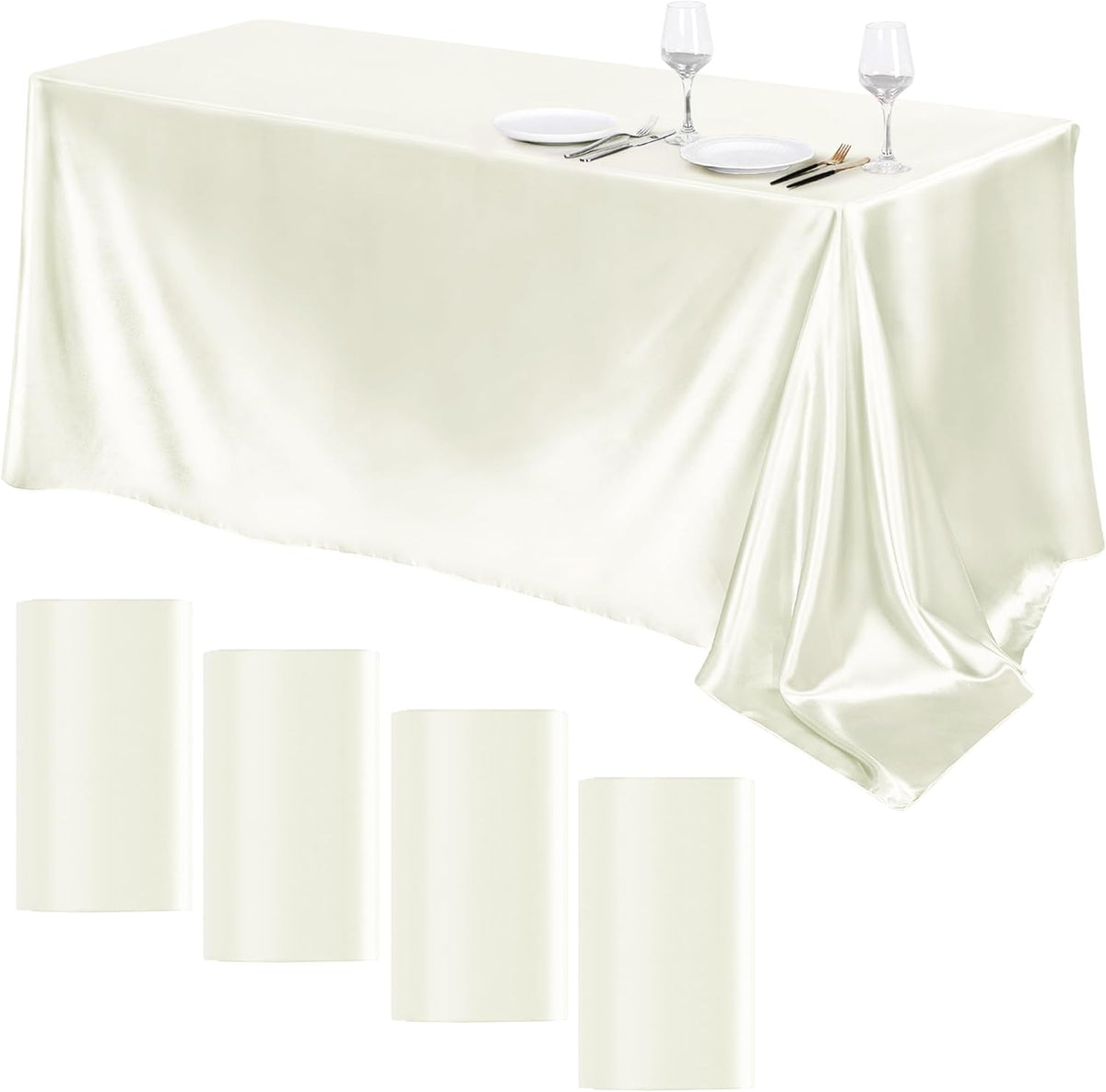 TURSTIN 4 Packs Satin Tablecloth 102 x 58 Inch Overlay Satin Table Cover Rectangle Bright Silk