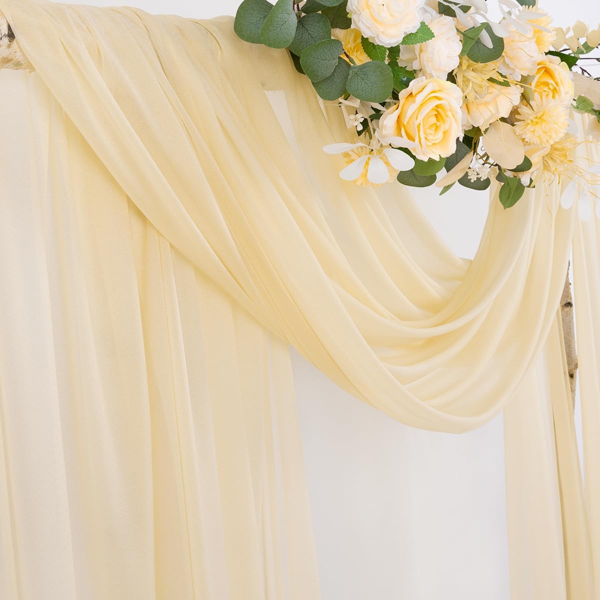 Socomi Champagne Sheer Wedding Arch Draping Fabric 29" x 20Ft 1 Panel Outdoor Curtain Drapes Extra