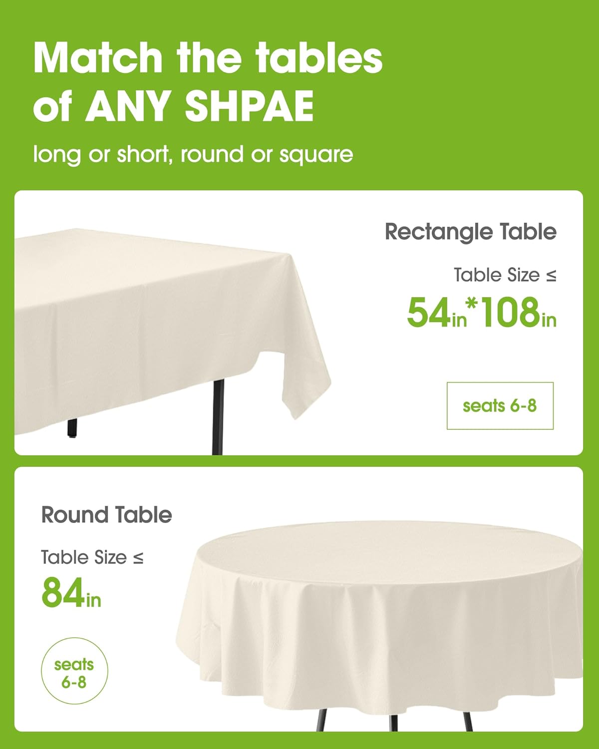 Pureegg Plastic Table Cloth Disposable 10 Pack, 54 x 108 Inch Table Cloths, Party, Wedding