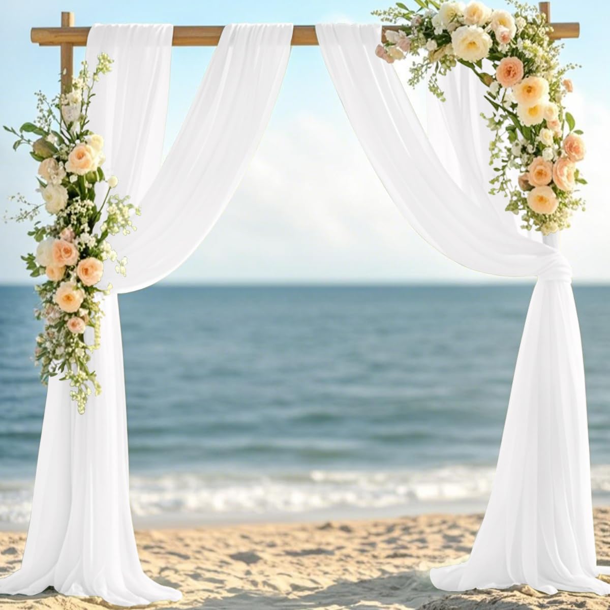 White Elegant Arch Draping Fabric 2 Panels Outdoor 29" × 20Ft Sheer Chiffon Curtain Drapes for Fall