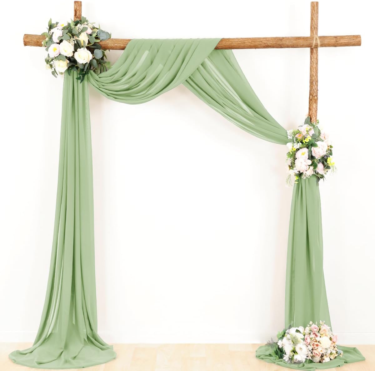 Wedding Arch Draping Fabric 2 Panels 30'' x 18FT Sage Green Sheer Chiffon Arch Drapery for Photo