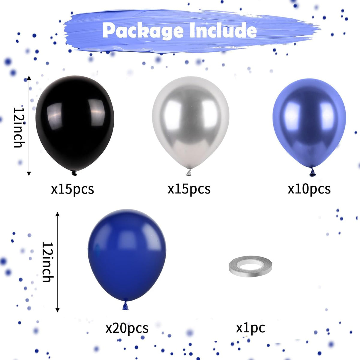 Blue and Black Balloons, Navy Blue and Silver Balloons Metallic Silver Dark Blue Balloon Party