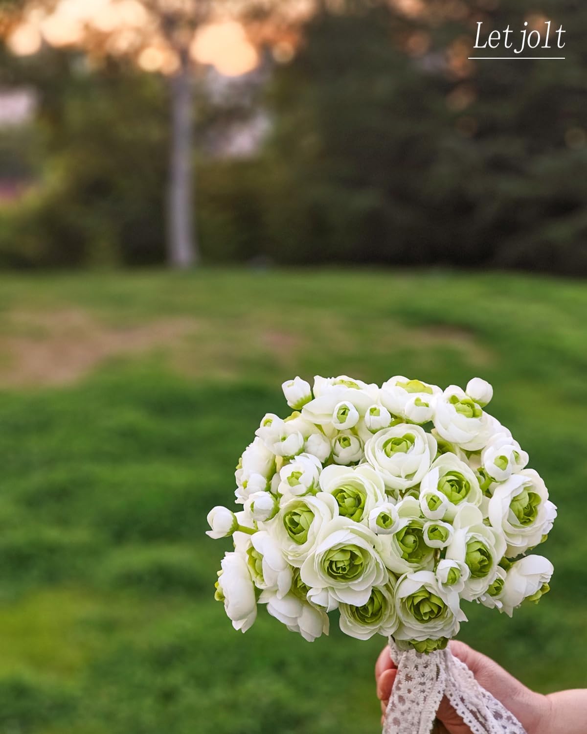 Letjolt Ranunculus Artificial Flower 18 Pcs Green Silk Ranunculus Wedding Bouquet Engagement