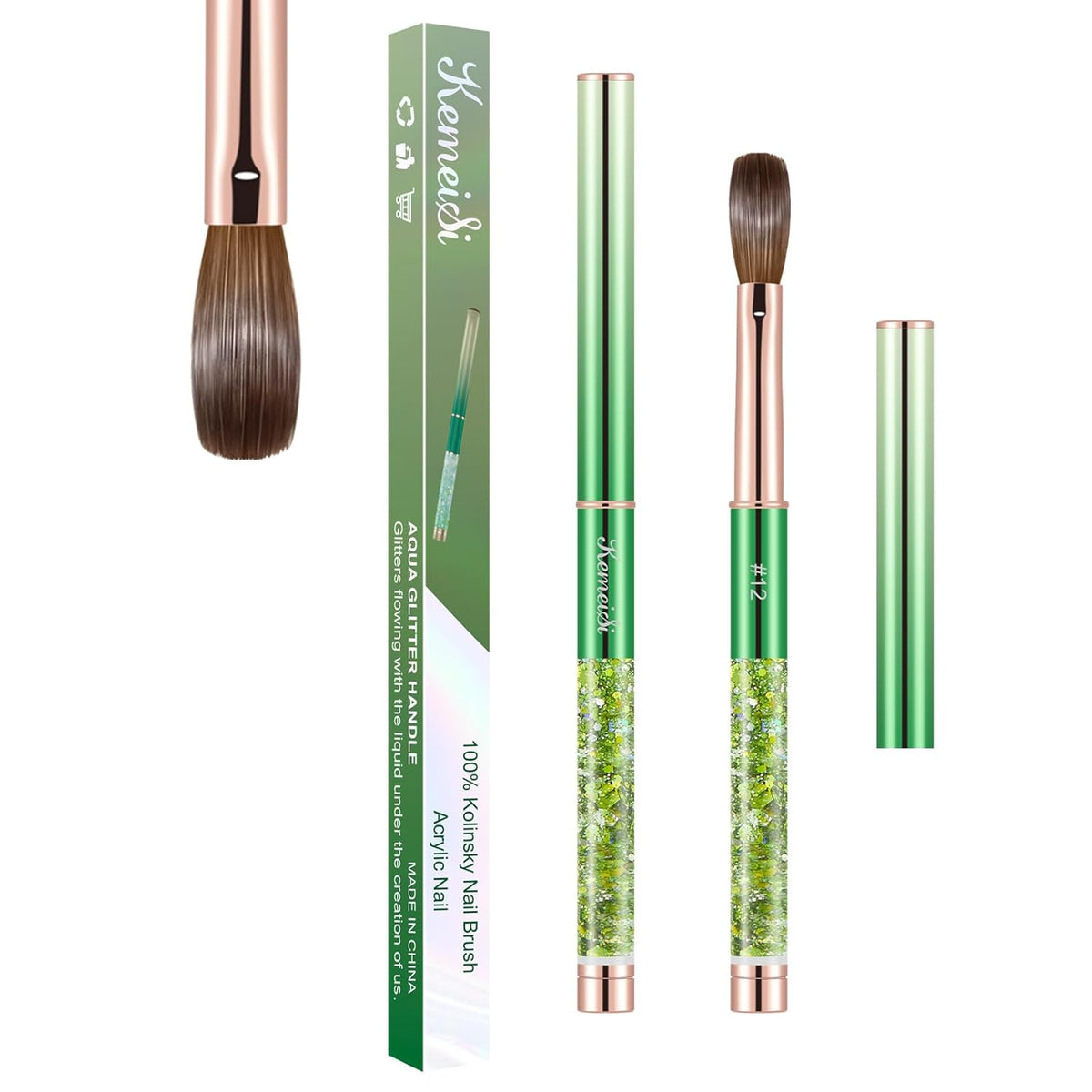 Acrylic Nail Brush Size #12, KEMEISI 100% Pure Kolinsky Nail Art Brushes Sturdy Handle Oval Shaped