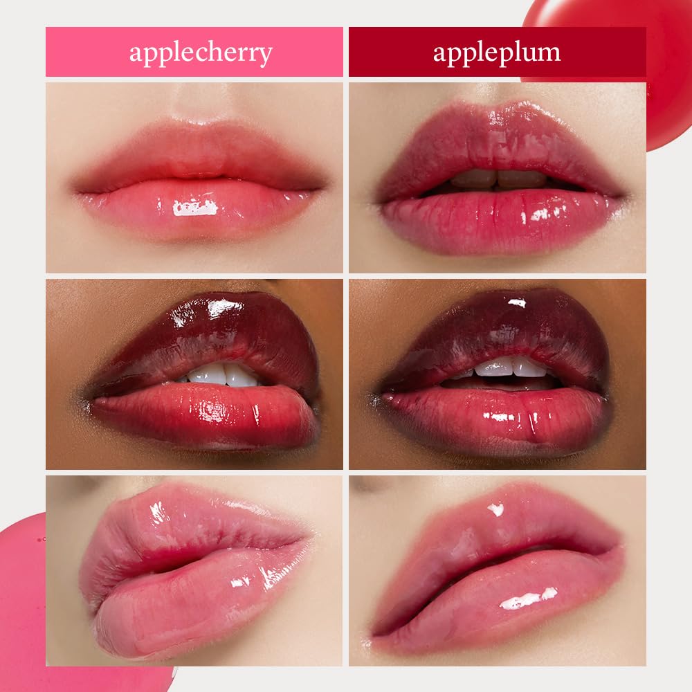 NOONI Vegan Appleseed Lip Oil Set - Applecherry & Appleplum | Long-Lasting, Moisturizing, Plumping