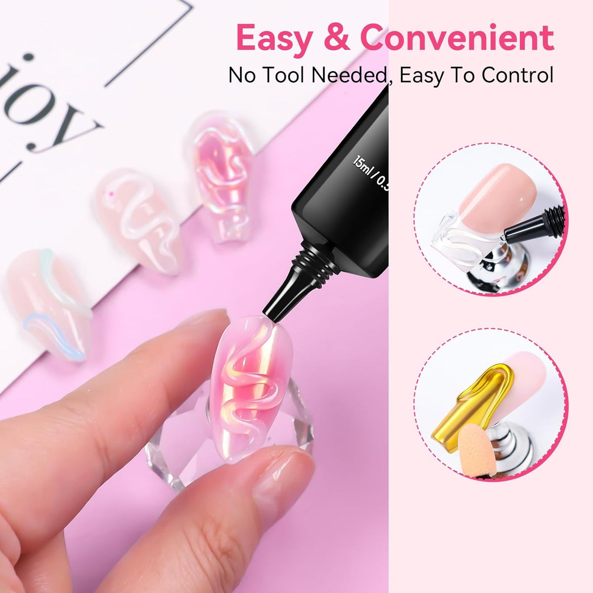 Makartt 3D Gel Nail Art & Chrome Nail Powder Kit: 15g Sculpting Gel for Nail Art DIY No wipe 3D