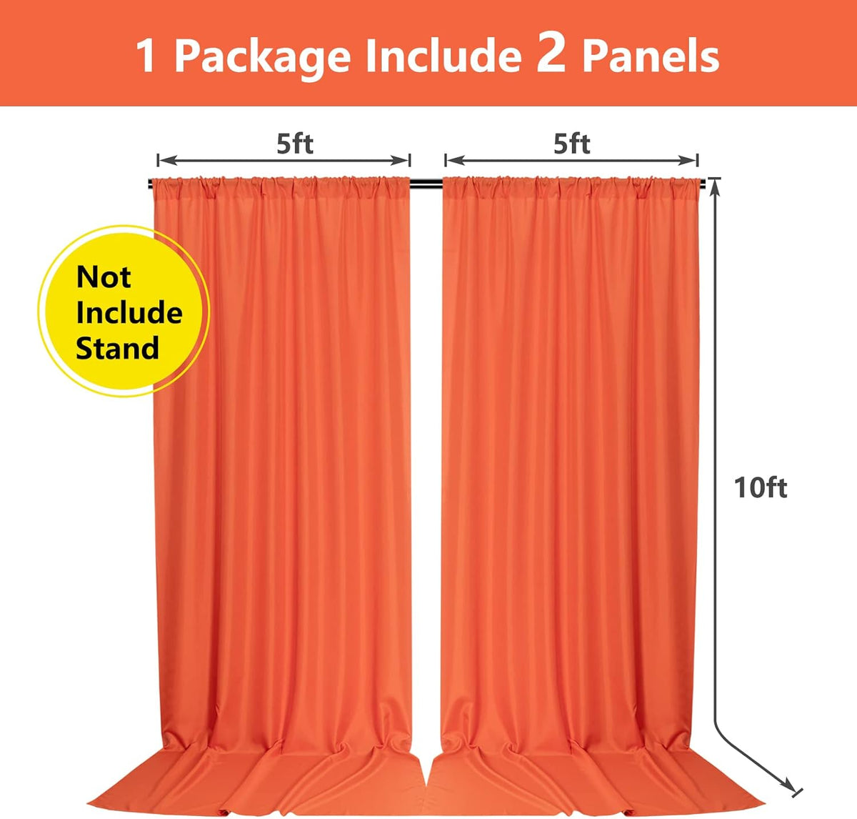MYSKY HOME Orange Backdrop Curtains for Parties, Weddings, Stage - Light Filtering, Sliding Drapes