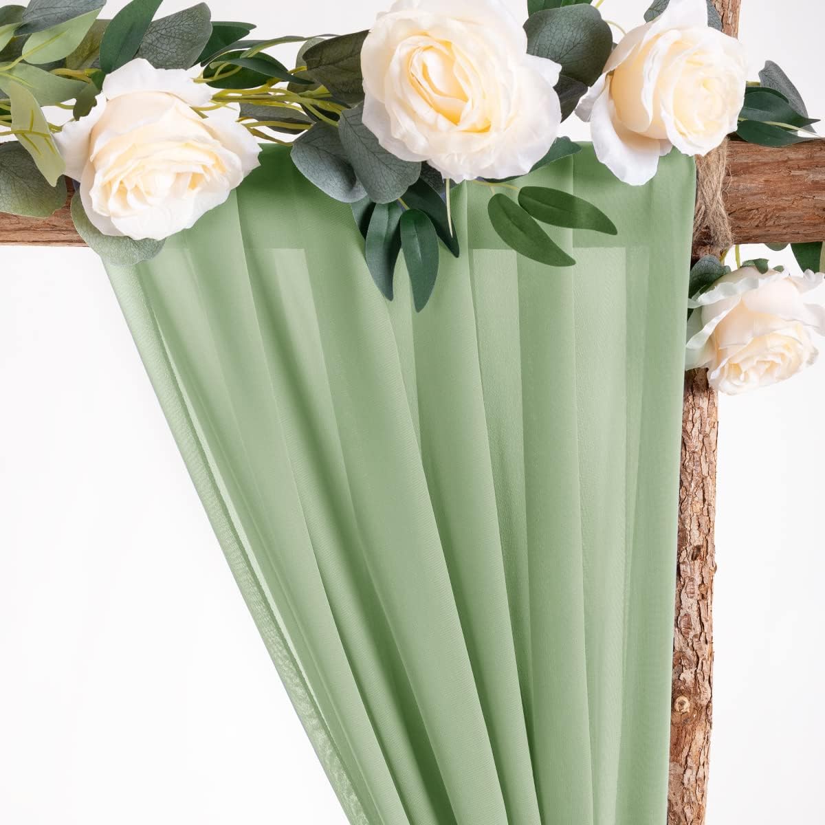 Socomi Wedding Arch Draping Fabric 2 Panels 29" x 19Ft Sage Green Sheer Chiffon Curtain Drapes 6