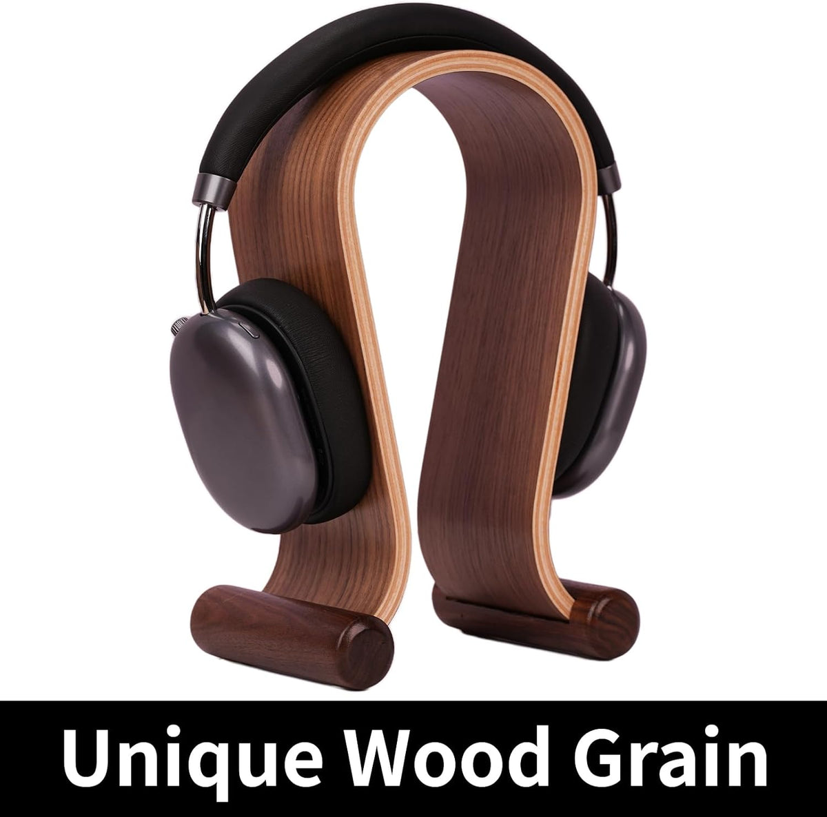 Wood Headphone Stand for Desk - Headset Holder Cute Gaming Wooden Headphones Hanger Hook Rack Base