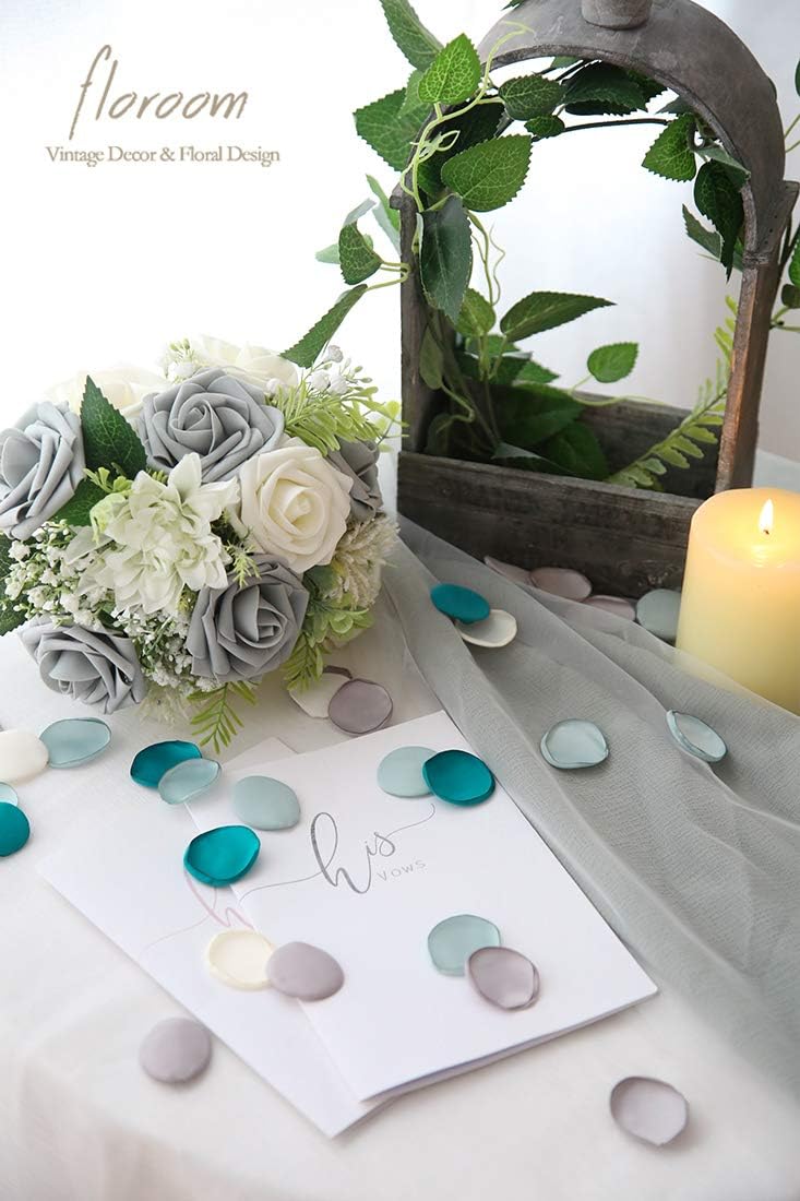 Floroom 300pcs Rose Petals Teal Green Faux Silk Flower Petals for Wedding Flower Girl Basket Aisle