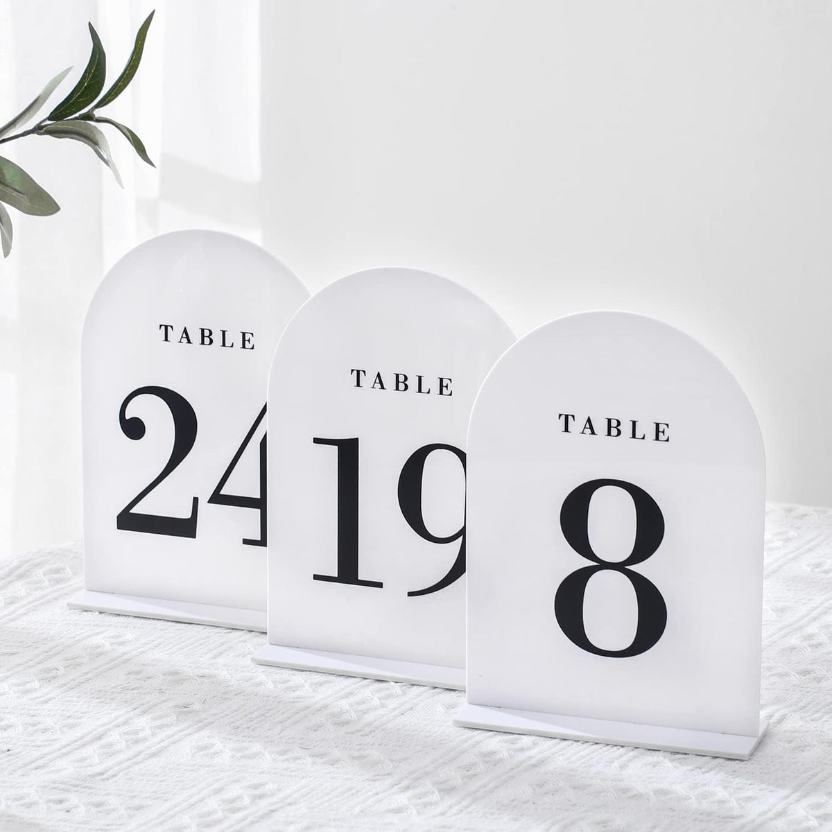UNIQOOO White Arch Wedding Table Numbers with Stands 1-30, 5x7" Acrylic Signs and Holders, Perfect