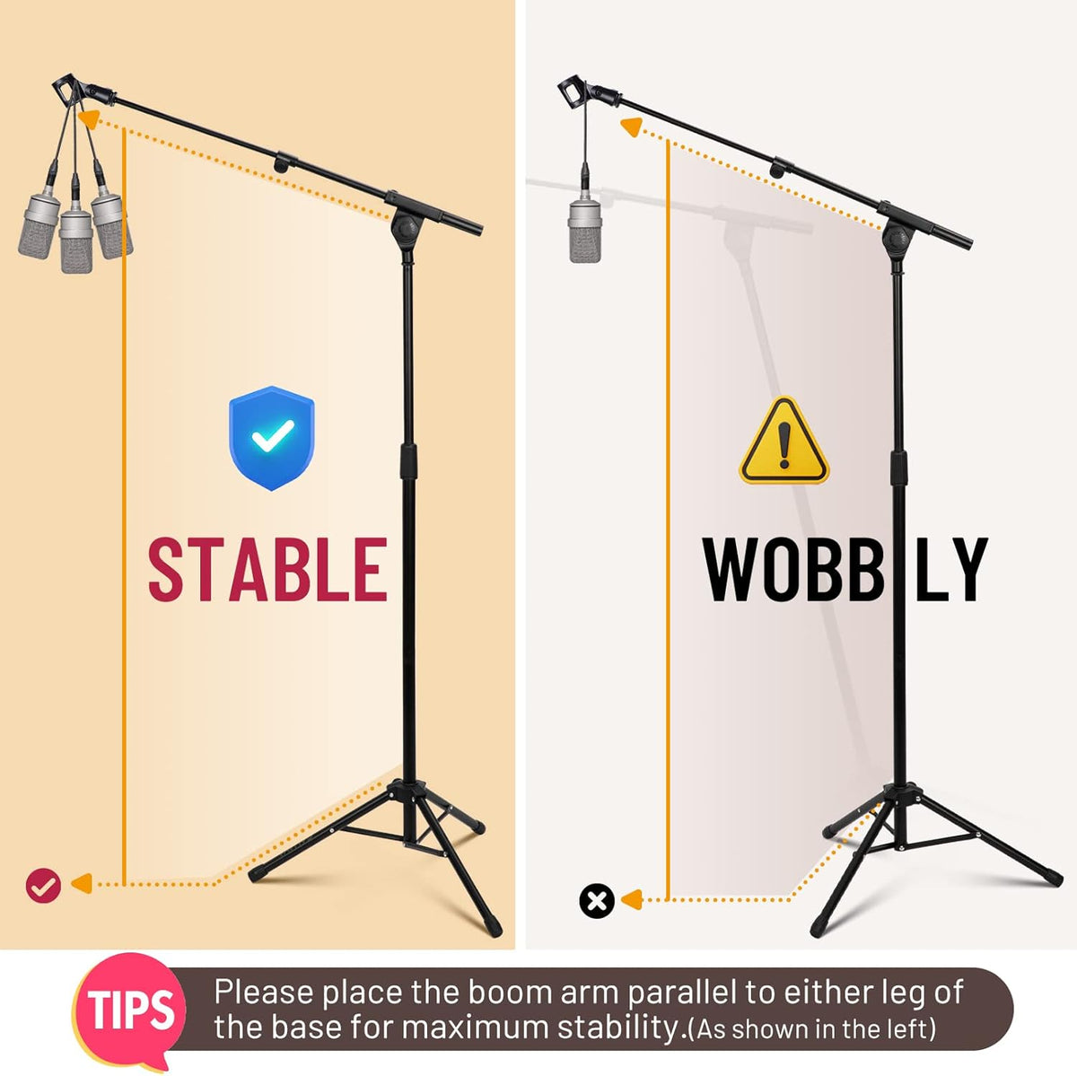 CAHAYA Mic Stand Tripod Boom Arm Floor Microphone Stand Height Adjustable with Carrying Bag and 2